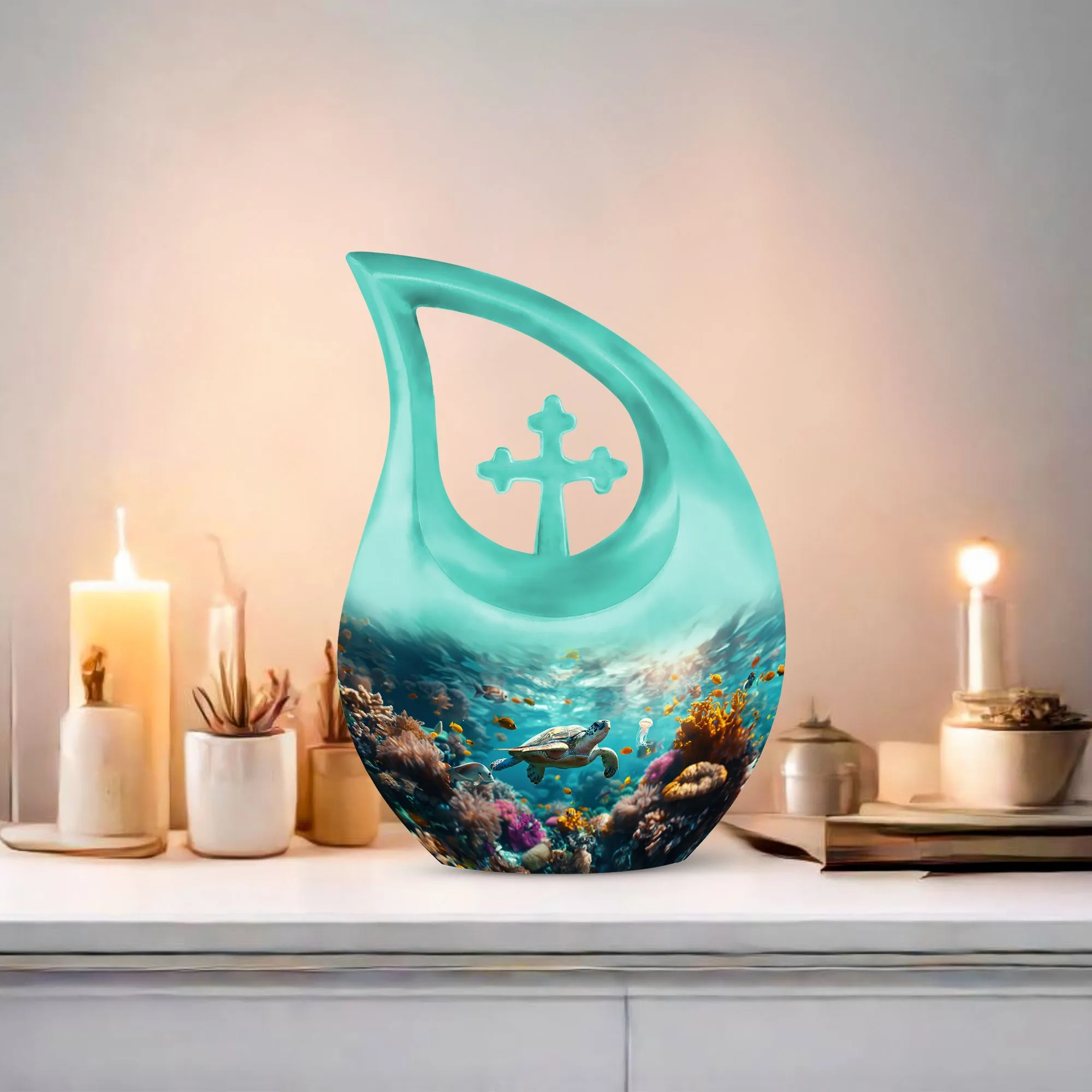 Cross Drop Turtle Urn: Large Urn for Human Ashes Tribute