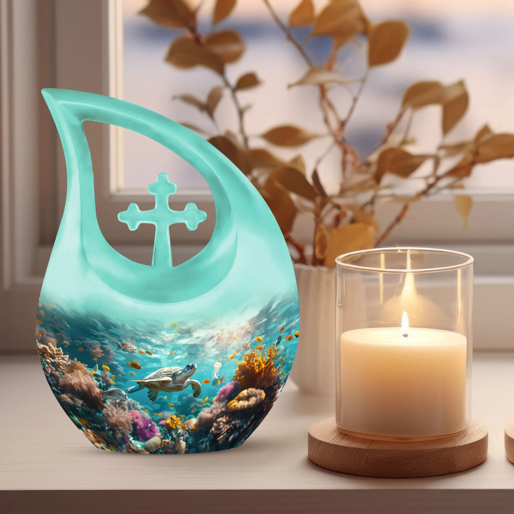 Cross Drop Turtle Urn: Large Urn for Human Ashes Tribute