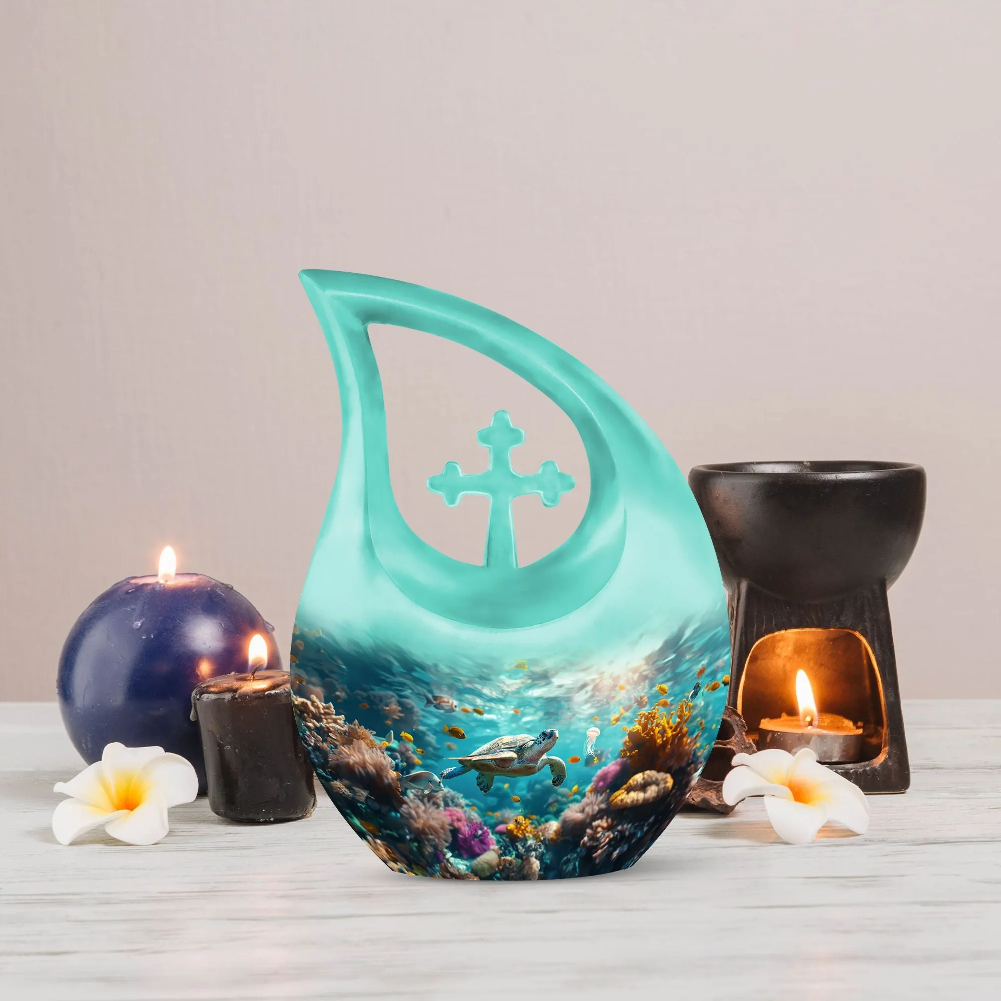 Cross Drop Turtle Urn: Large Urn for Human Ashes Tribute