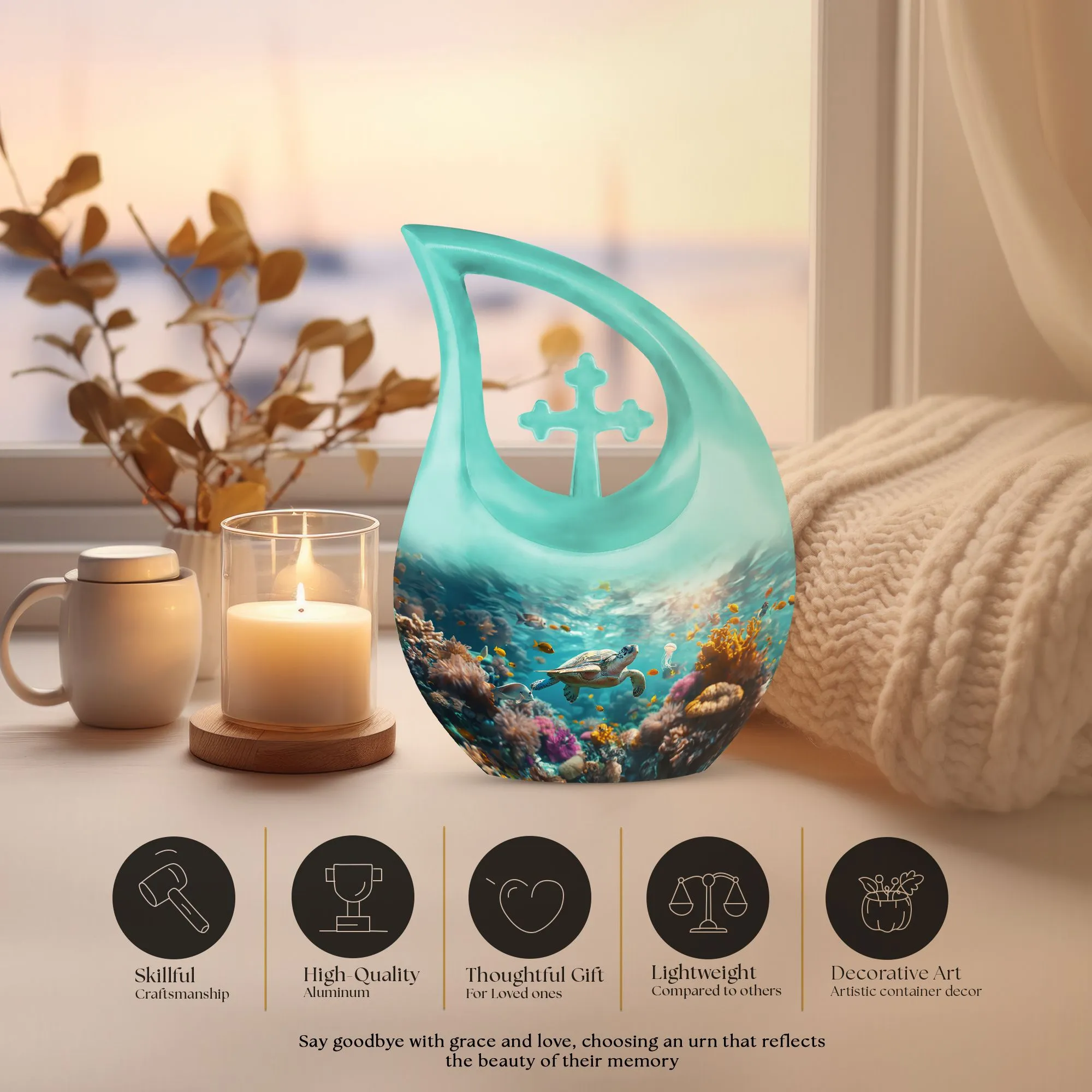 Cross Drop Turtle Urn: Large Urn for Human Ashes Tribute