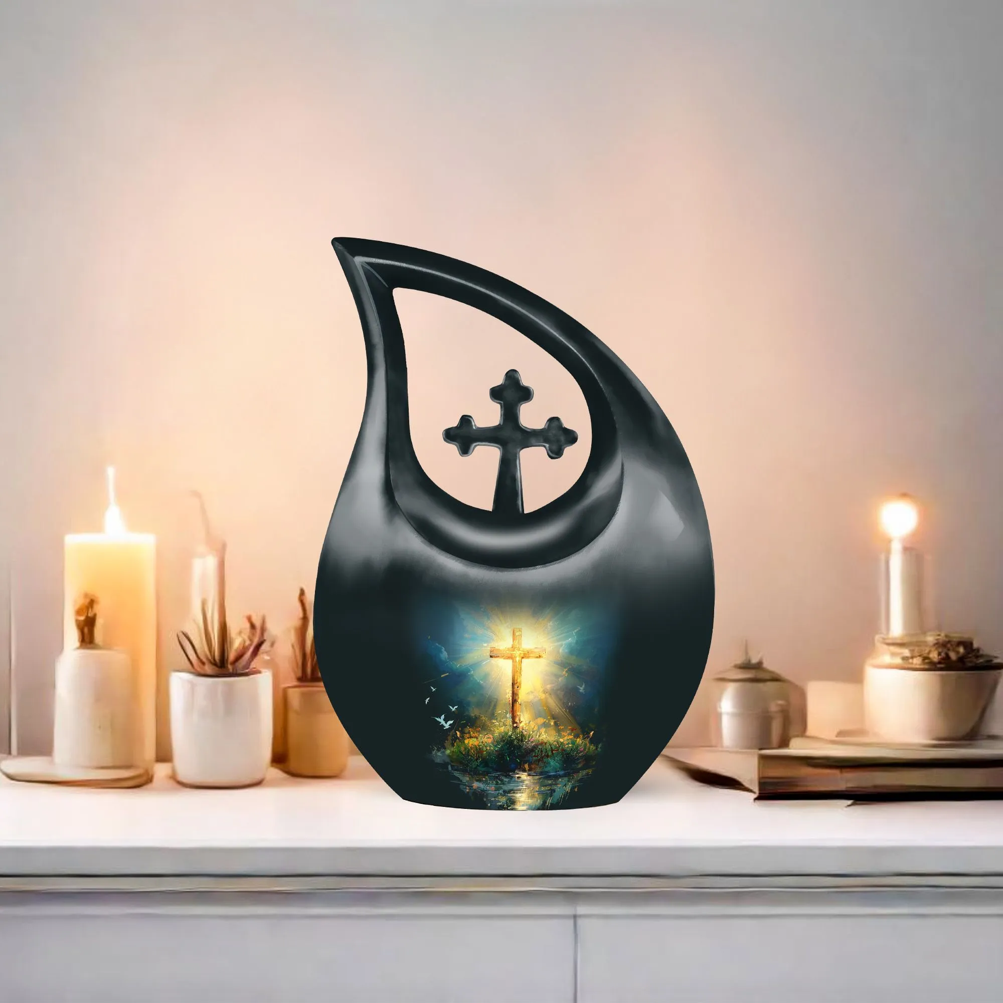 Cross Drop Urn - Large Aluminium Creation Urn For Human Remains