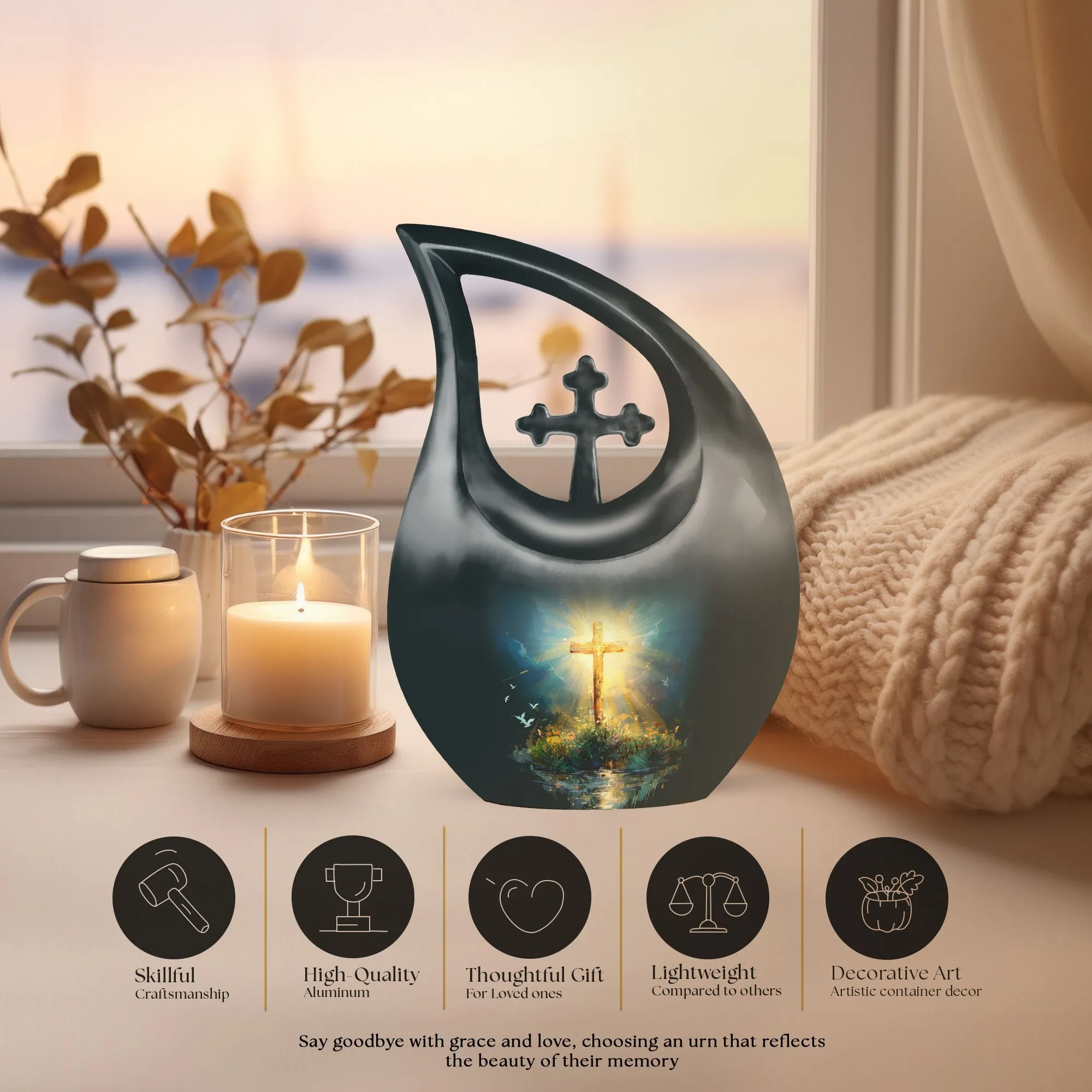 Cross Drop Urn - Large Aluminium Creation Urn For Human Remains