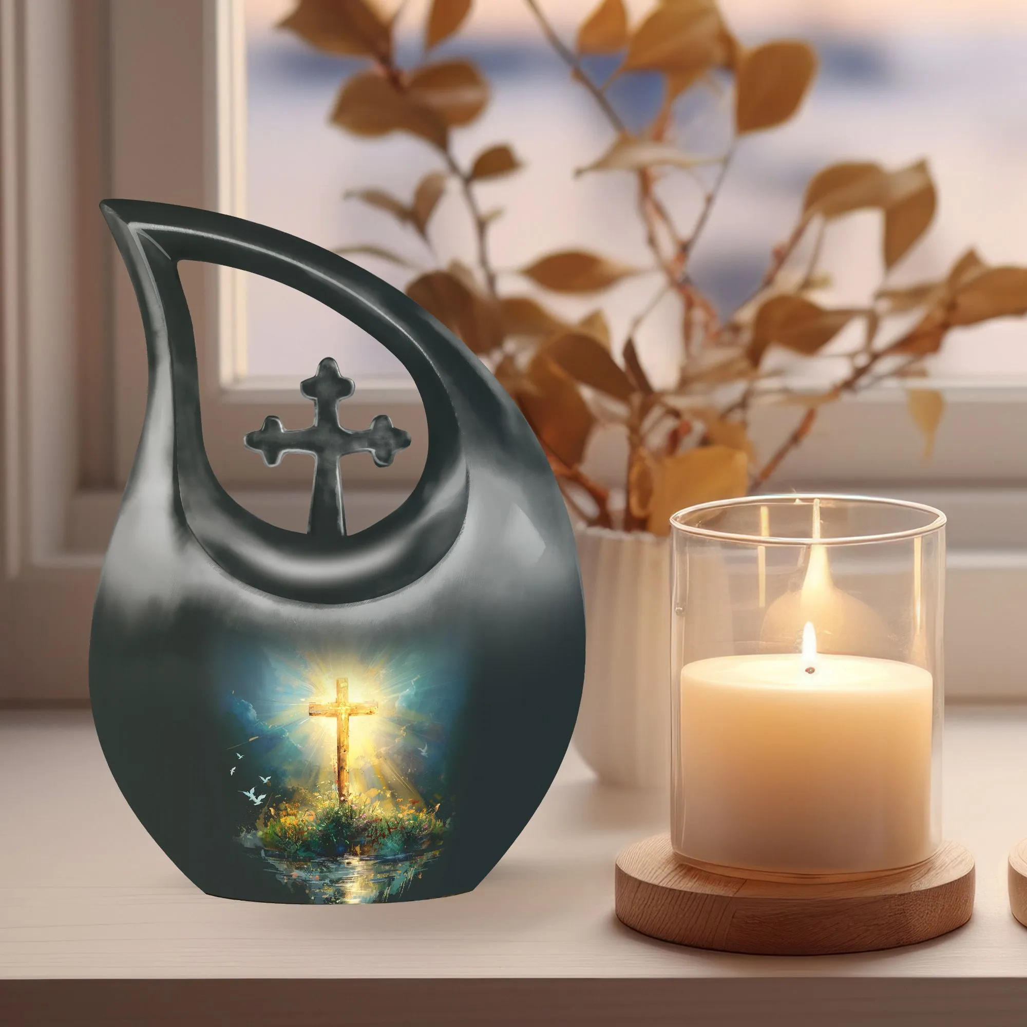 Cross Drop Urn - Large Aluminium Creation Urn For Human Remains