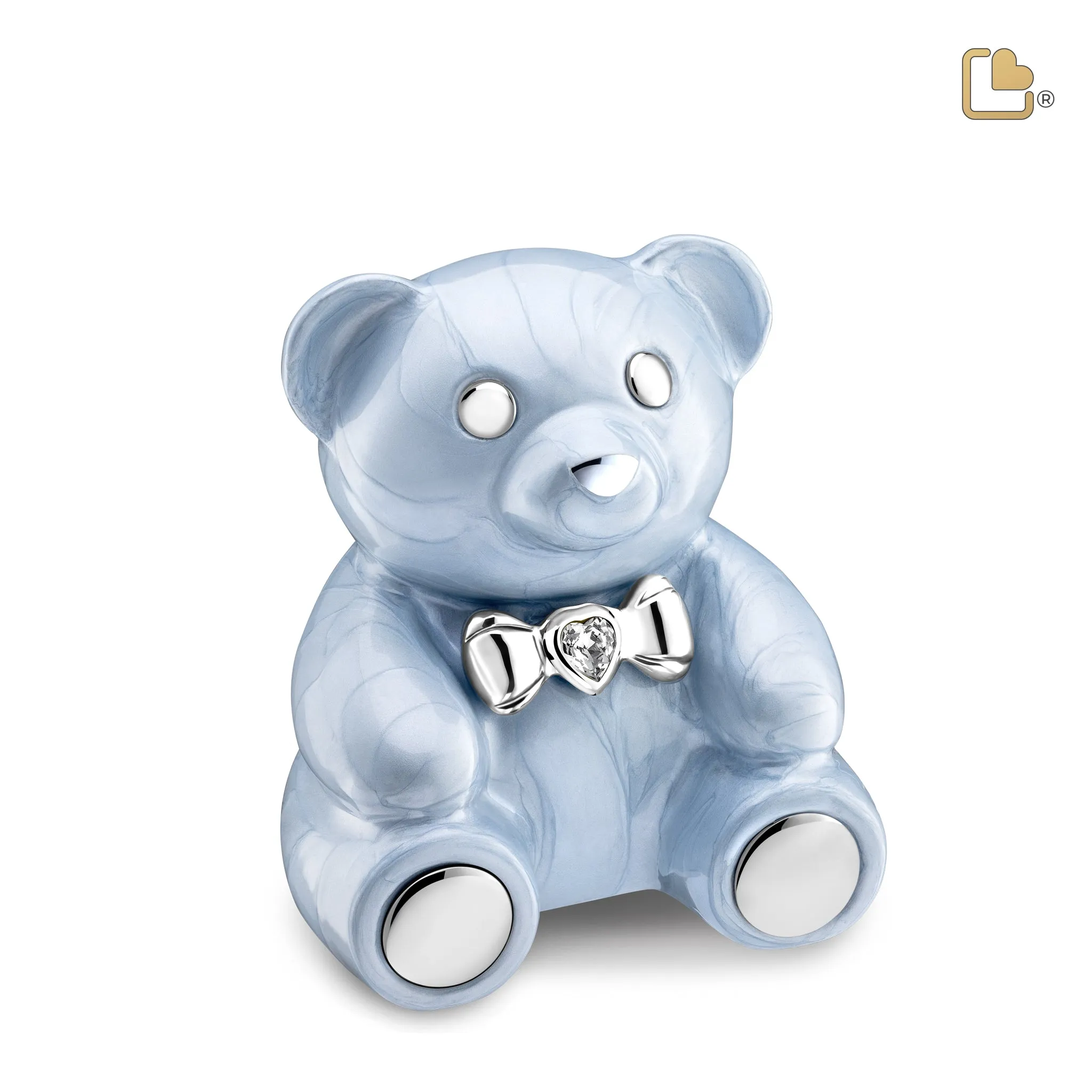 CuddleBear Child Urn Pearl Blue & Pol Silver w/Crystal