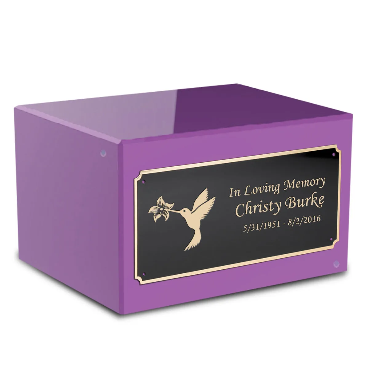 Custom Engraved Heritage Purple Adult Cremation Urn Memorial Box for Ashes