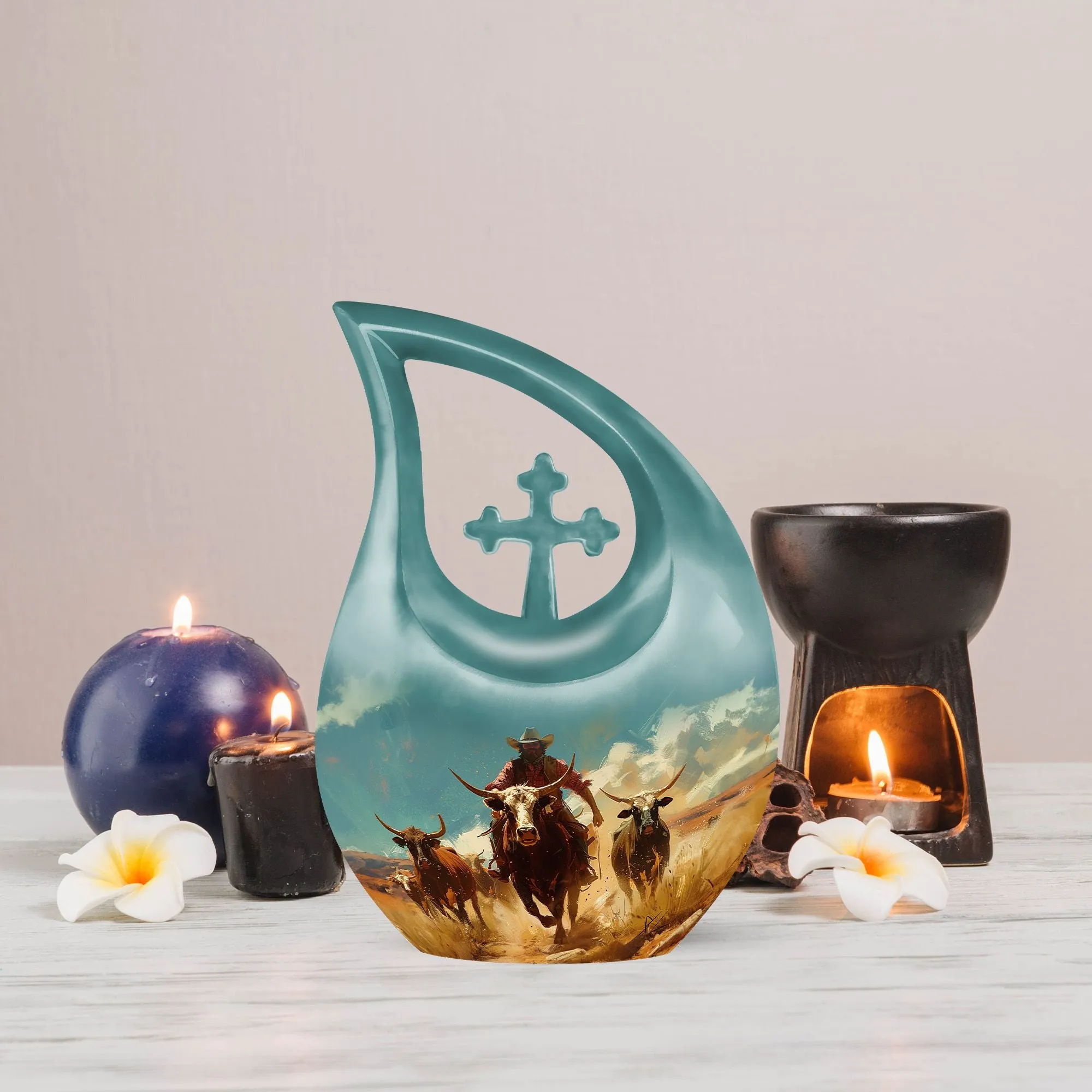 Custom Mom's Cowboy Memorial Urn For Personalized Touch