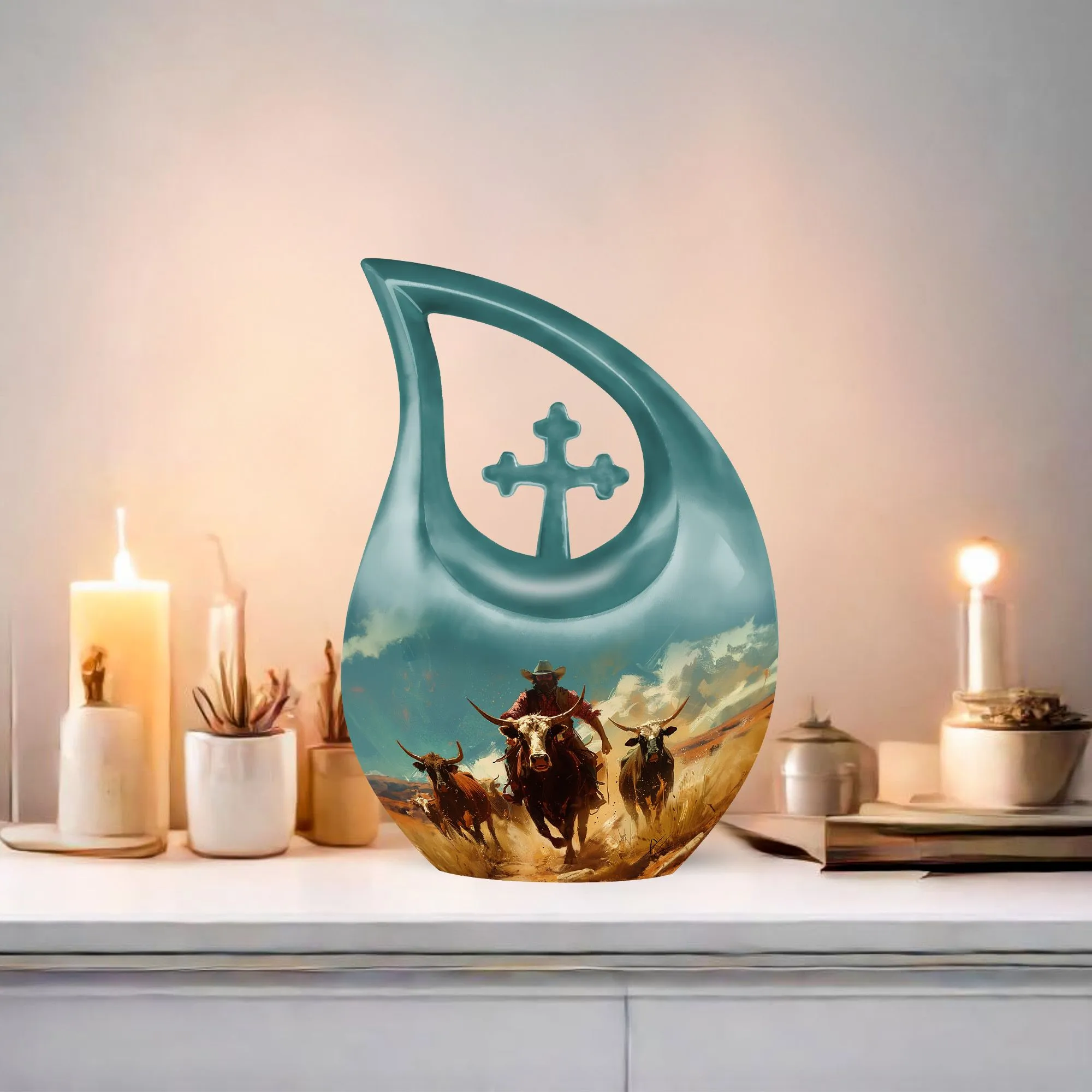 Custom Mom's Cowboy Memorial Urn For Personalized Touch