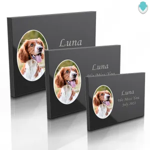 Custom Printed Pet Portrait Black Granite Plaque - Horizontal