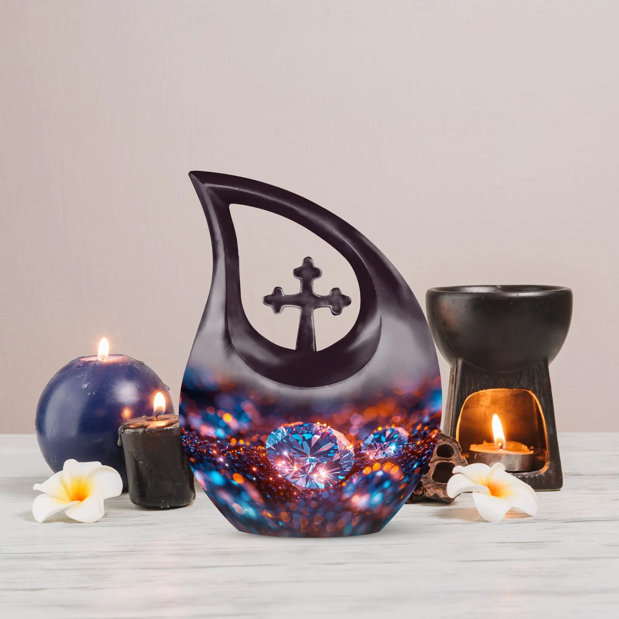 Dazzling Diamond Urn: Large Cross Drop Memorial Urn