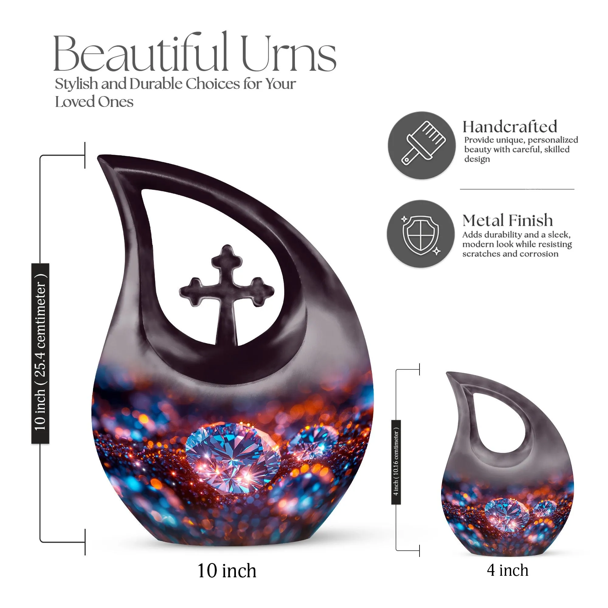 Dazzling Diamond Urn: Large Cross Drop Memorial Urn