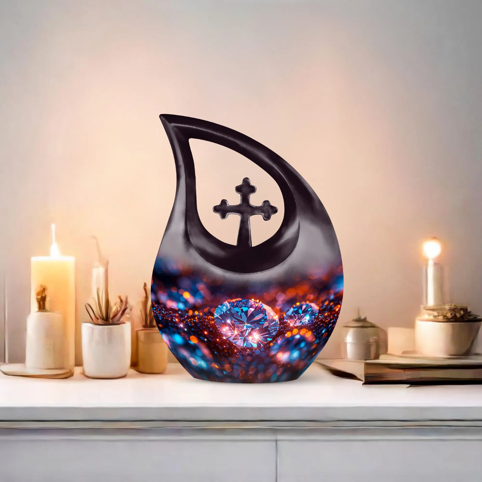 Dazzling Diamond Urn: Large Cross Drop Memorial Urn