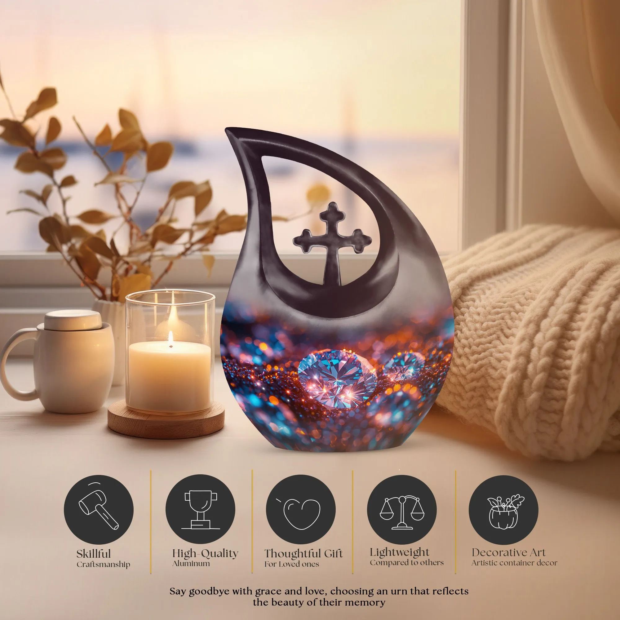 Dazzling Diamond Urn: Large Cross Drop Memorial Urn