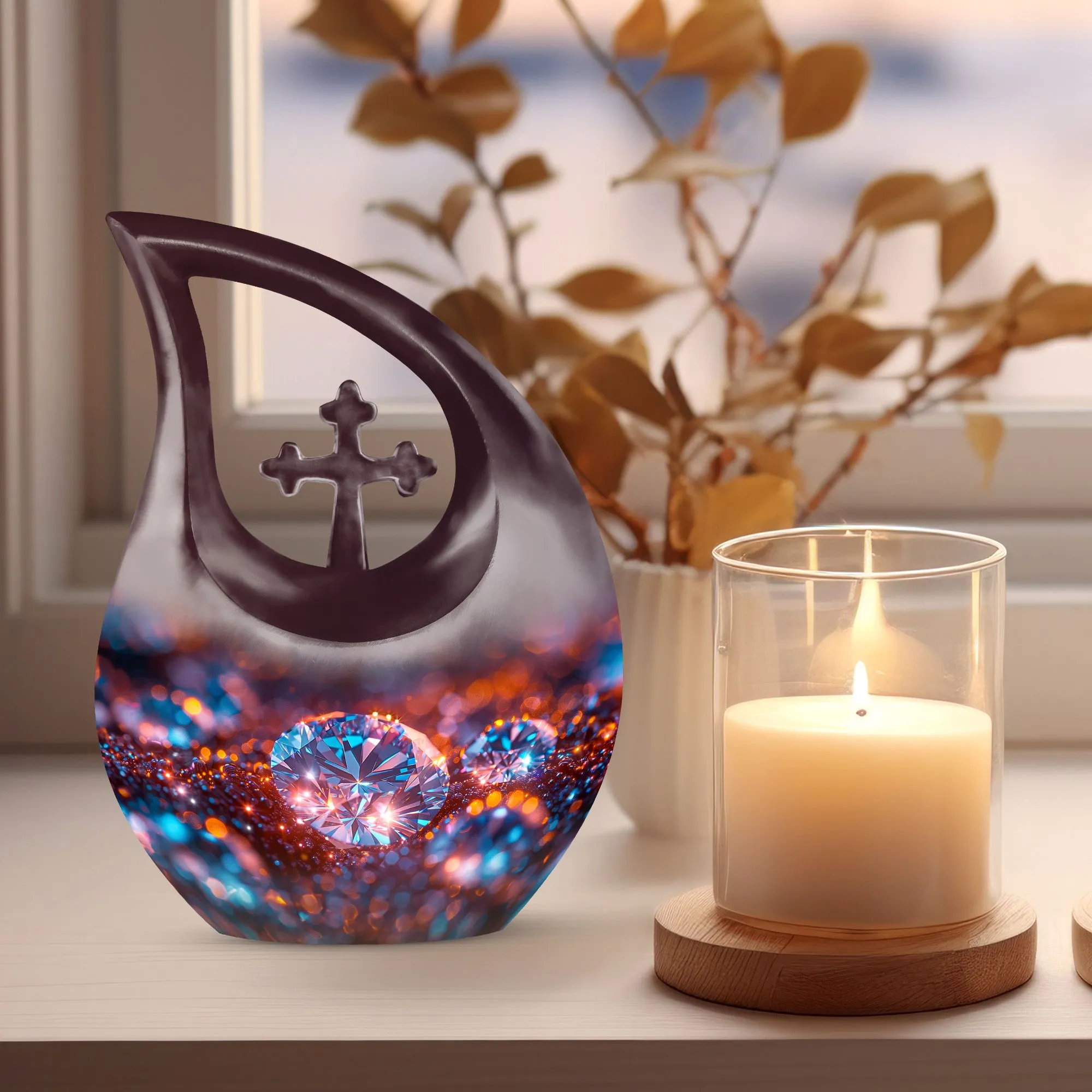 Dazzling Diamond Urn: Large Cross Drop Memorial Urn