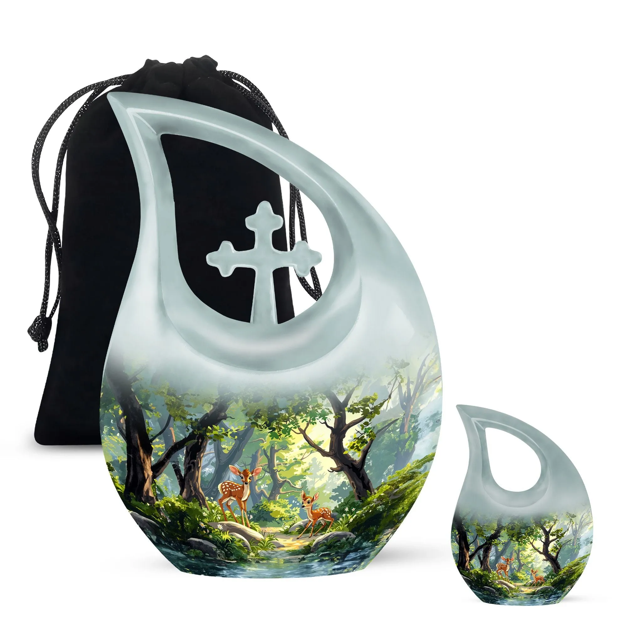 Deer Urn : Cross Drop Aluminium Memorial Urn For Human Ashes