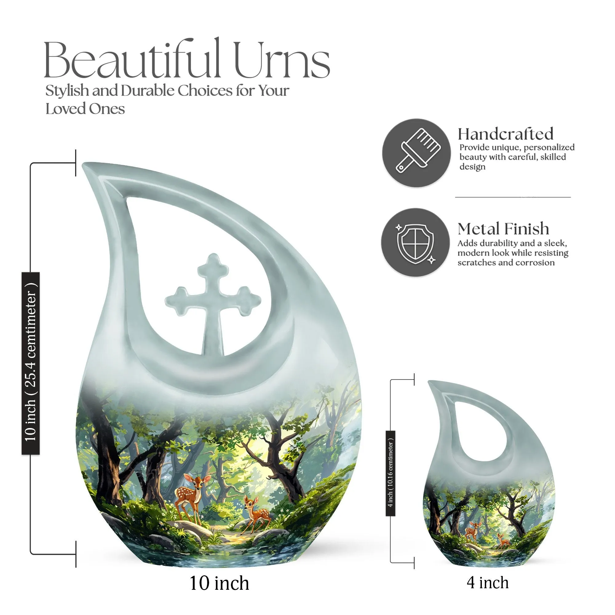 Deer Urn : Cross Drop Aluminium Memorial Urn For Human Ashes