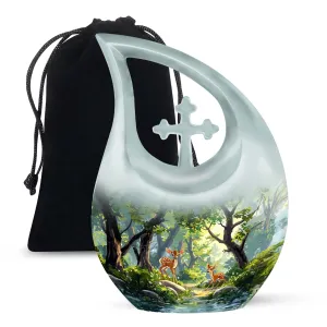 Deer Urn : Cross Drop Aluminium Memorial Urn For Human Ashes
