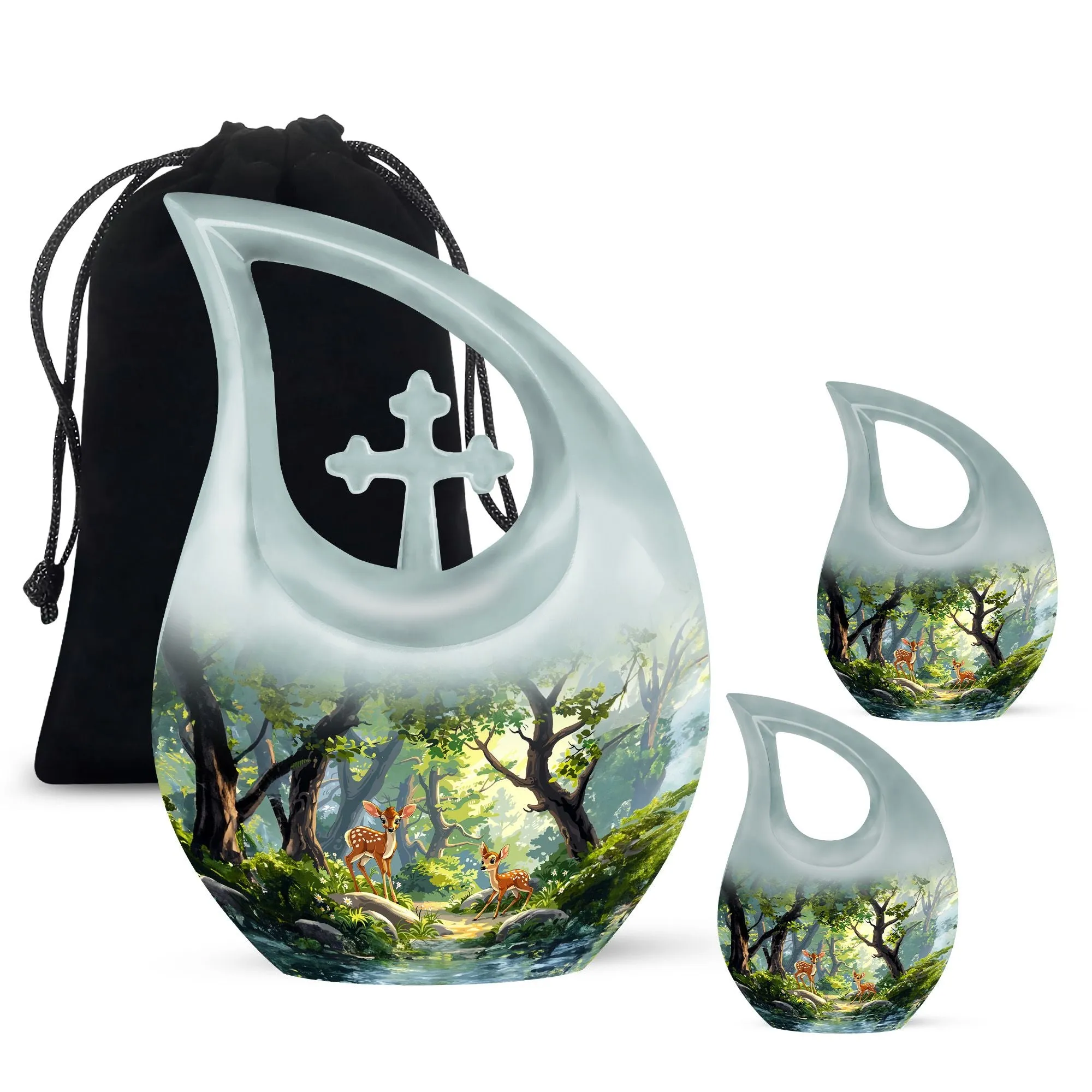 Deer Urn : Cross Drop Aluminium Memorial Urn For Human Ashes