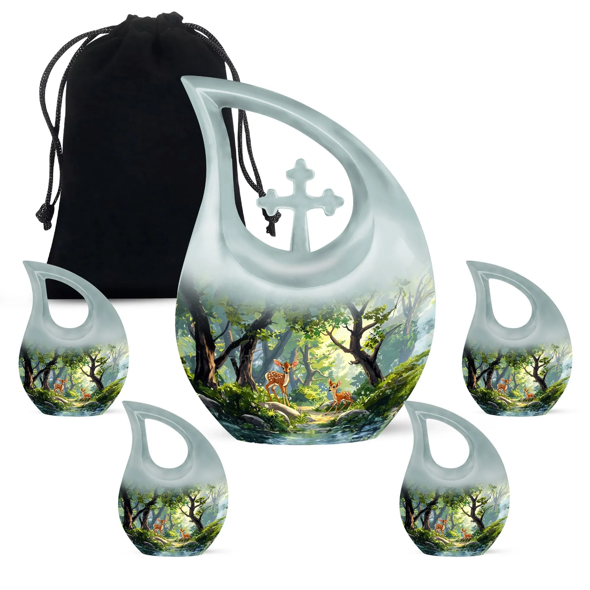 Deer Urn : Cross Drop Aluminium Memorial Urn For Human Ashes