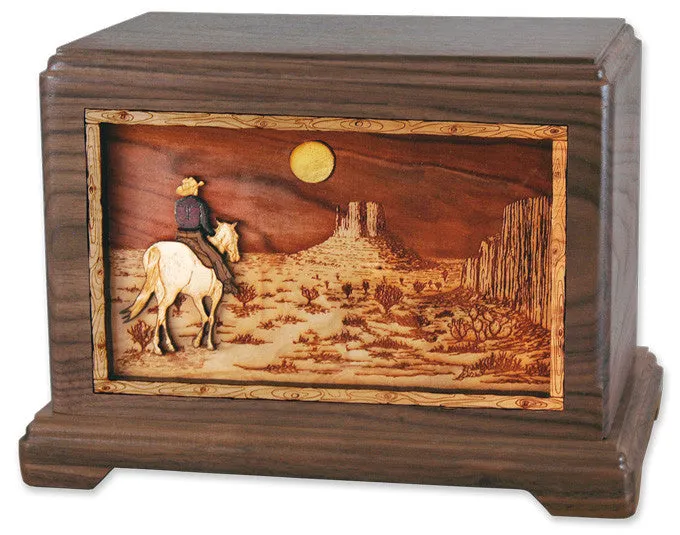 Desert Horse Wood Cremation Urn with Dimensional Inlay Art
