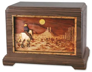 Desert Horse Wood Cremation Urn with Dimensional Inlay Art