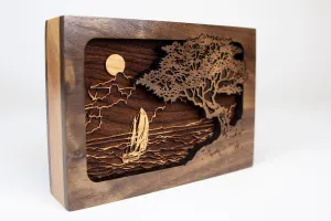 Dimensional Wood Art Seascape Small Keepsake Urn