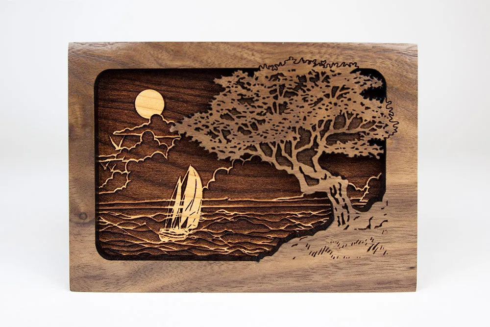 Dimensional Wood Art Seascape Small Keepsake Urn