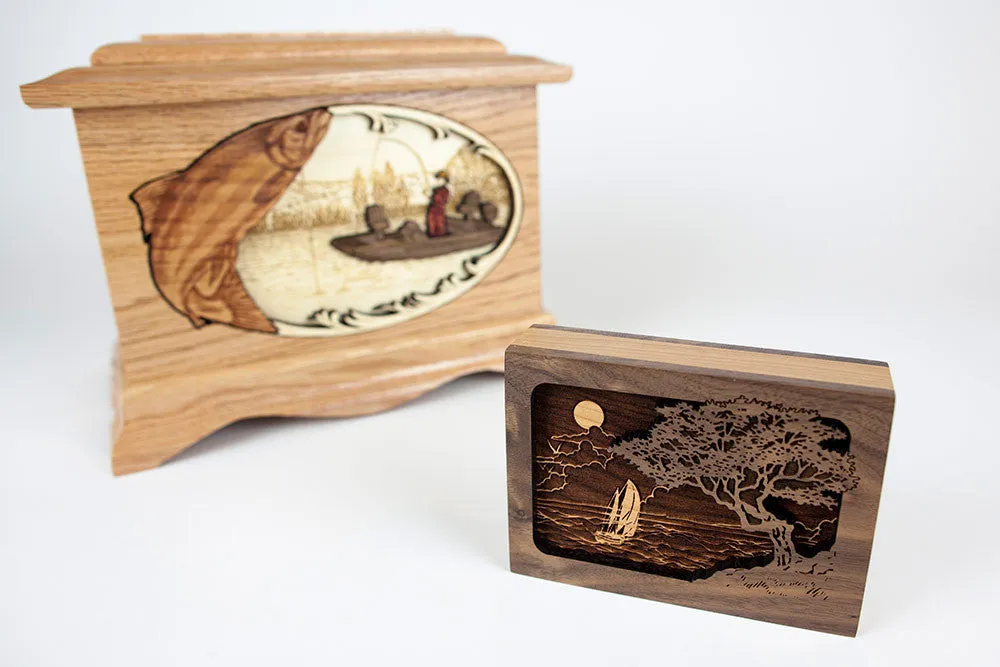 Dimensional Wood Art Seascape Small Keepsake Urn