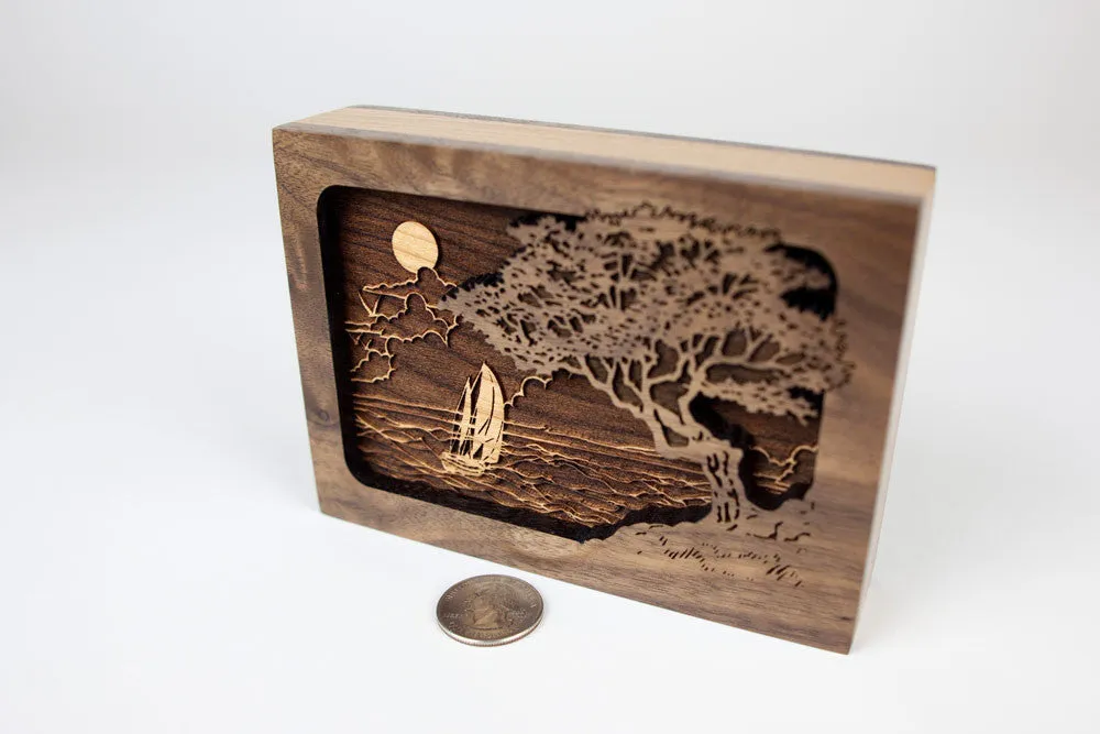 Dimensional Wood Art Seascape Small Keepsake Urn