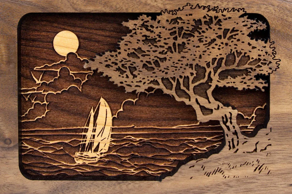 Dimensional Wood Art Seascape Small Keepsake Urn