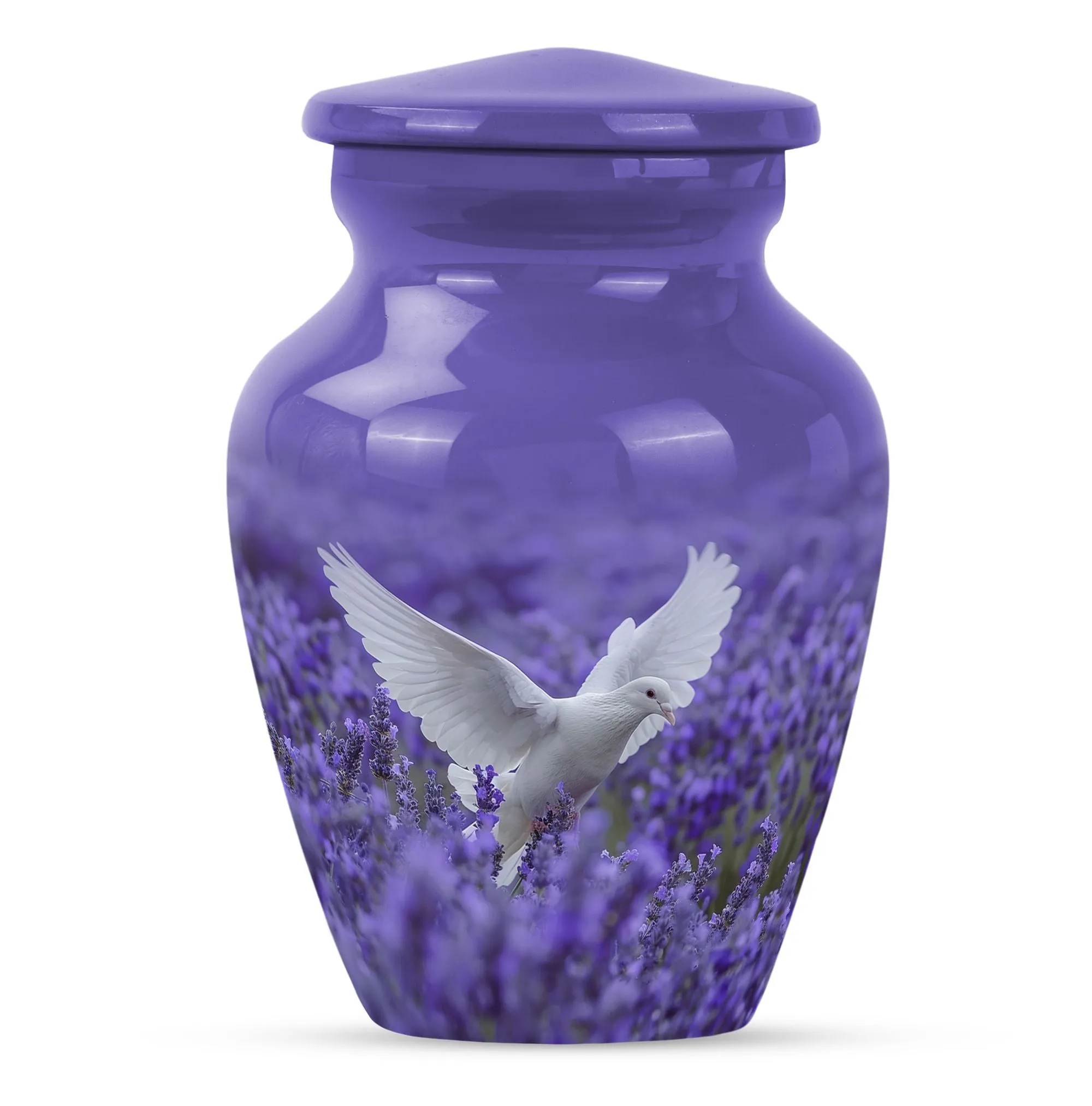 Divine Keepsake: White Dove on Purple, Adult Female Memorial Urn