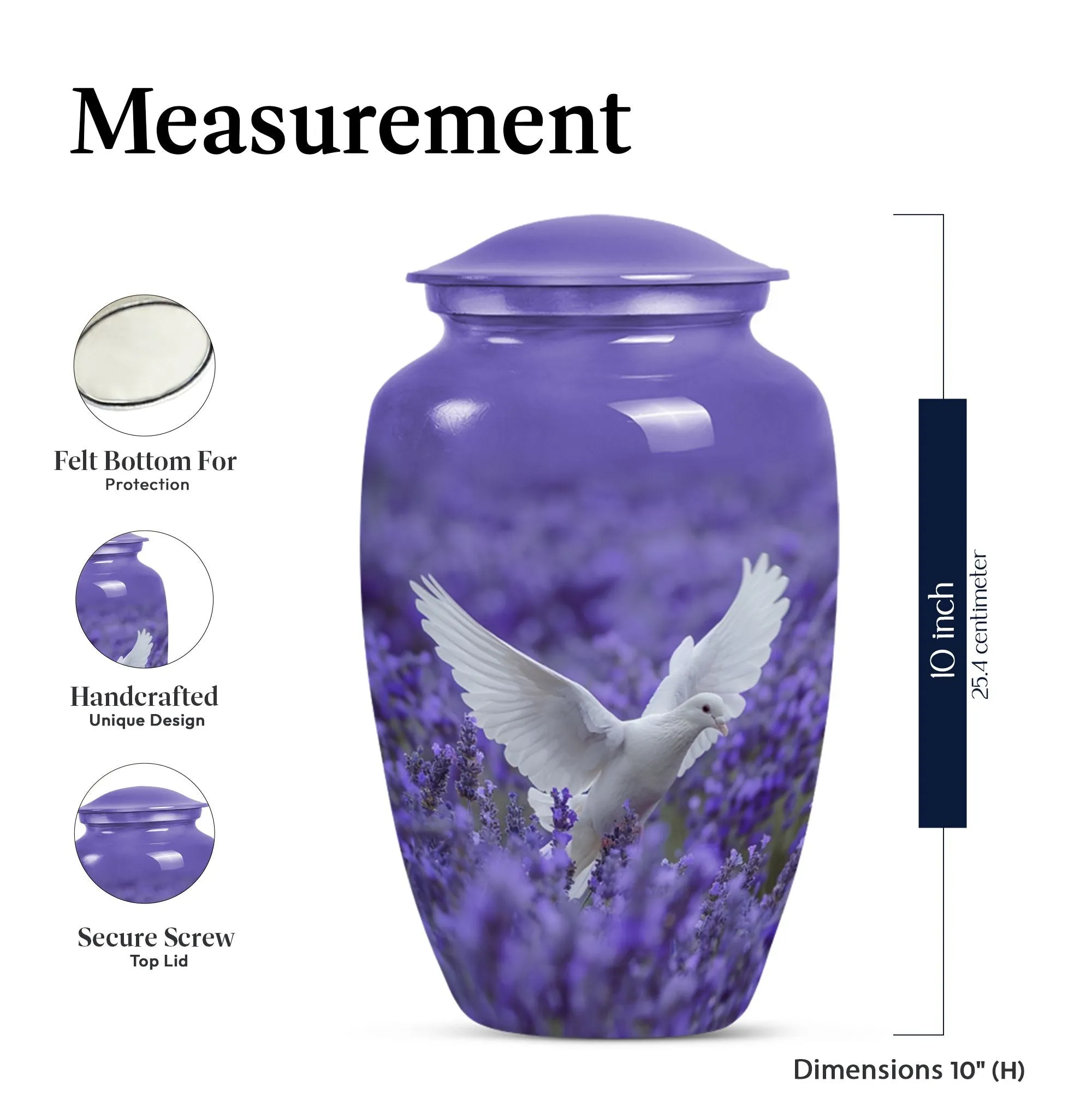 Divine Keepsake: White Dove on Purple, Adult Female Memorial Urn