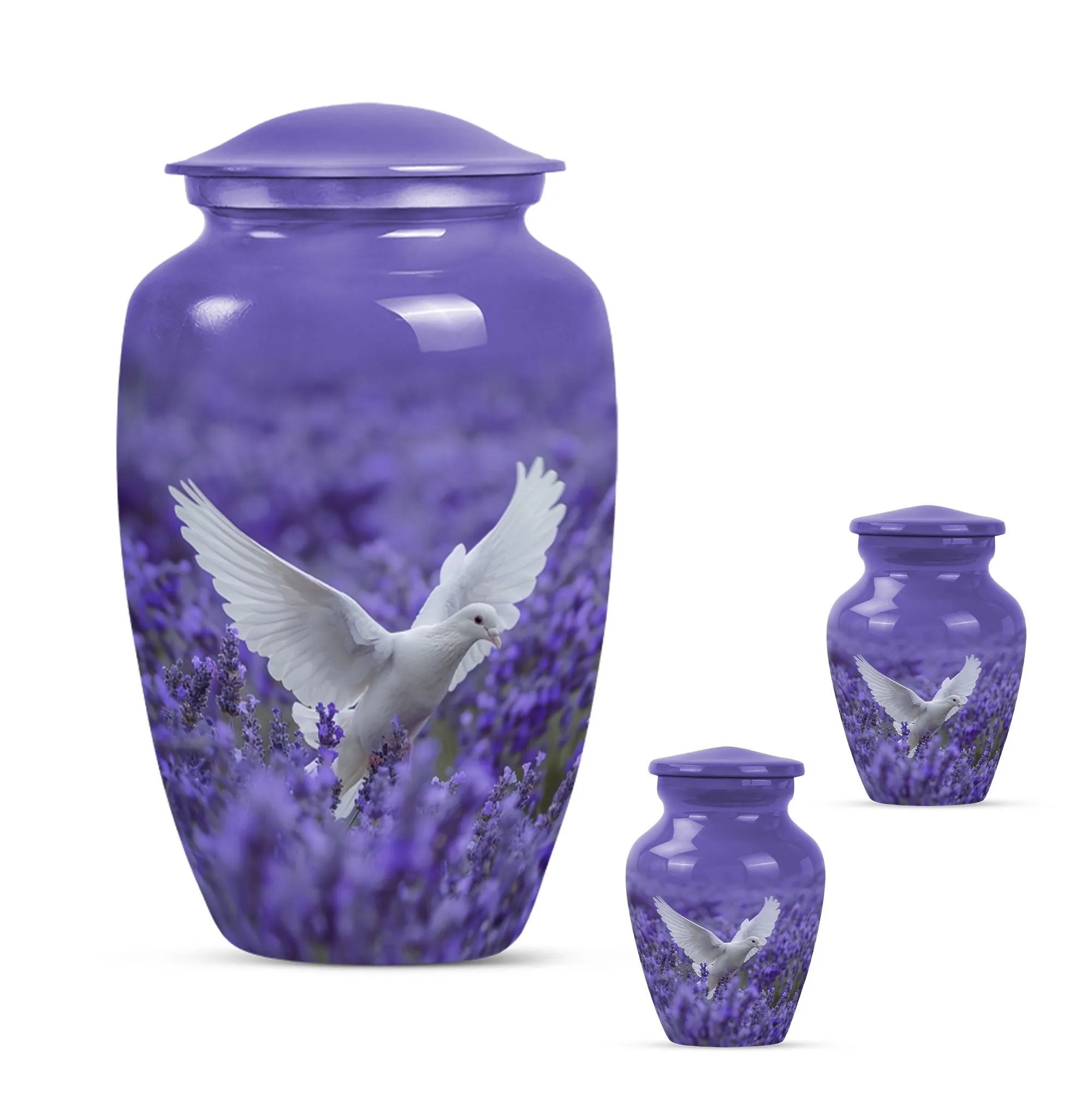 Divine Keepsake: White Dove on Purple, Adult Female Memorial Urn