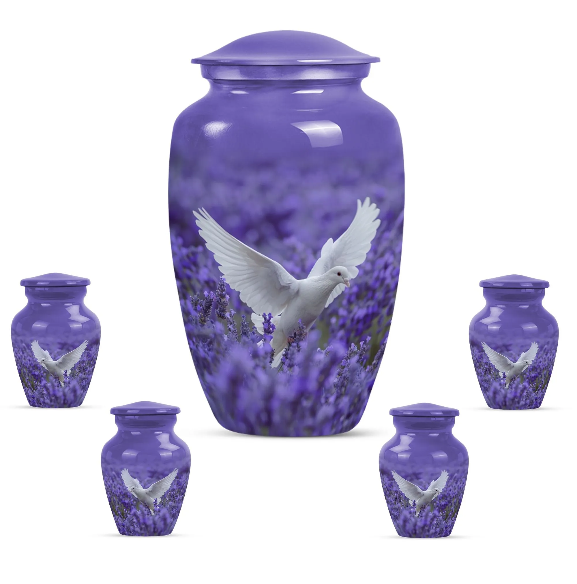 Divine Keepsake: White Dove on Purple, Adult Female Memorial Urn