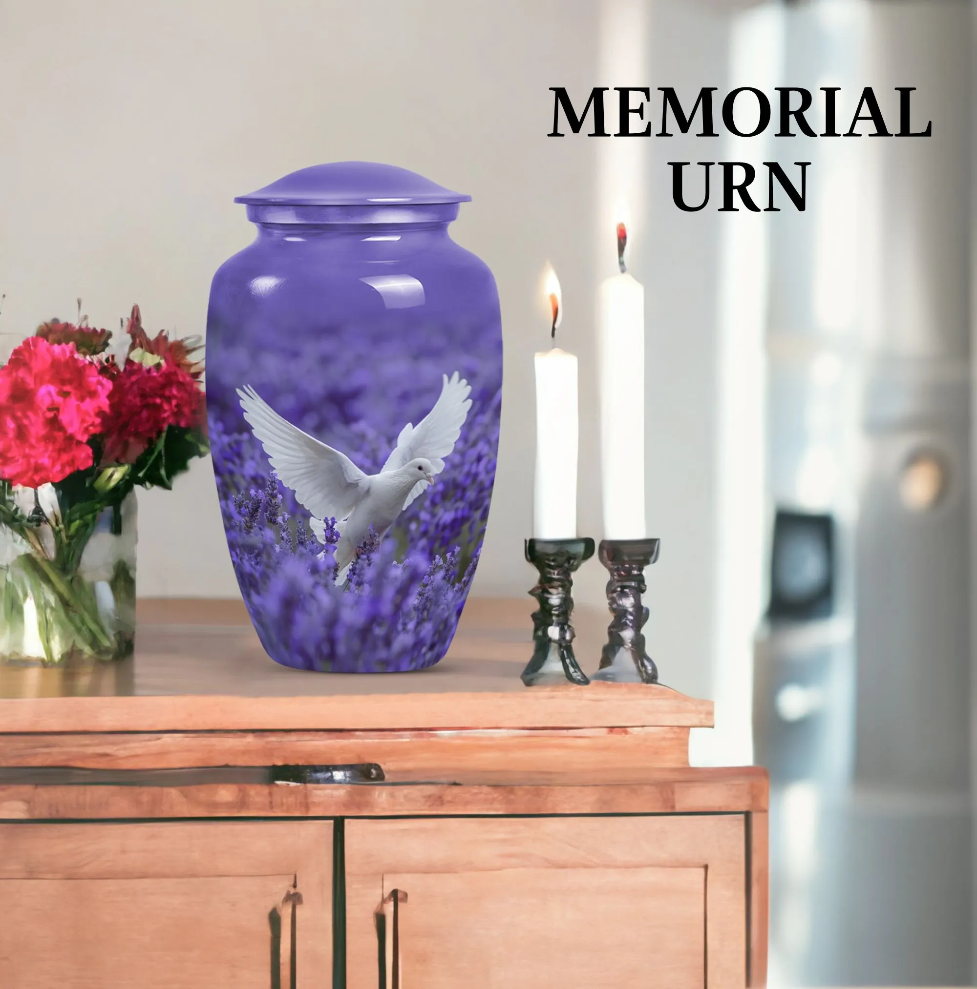 Divine Keepsake: White Dove on Purple, Adult Female Memorial Urn