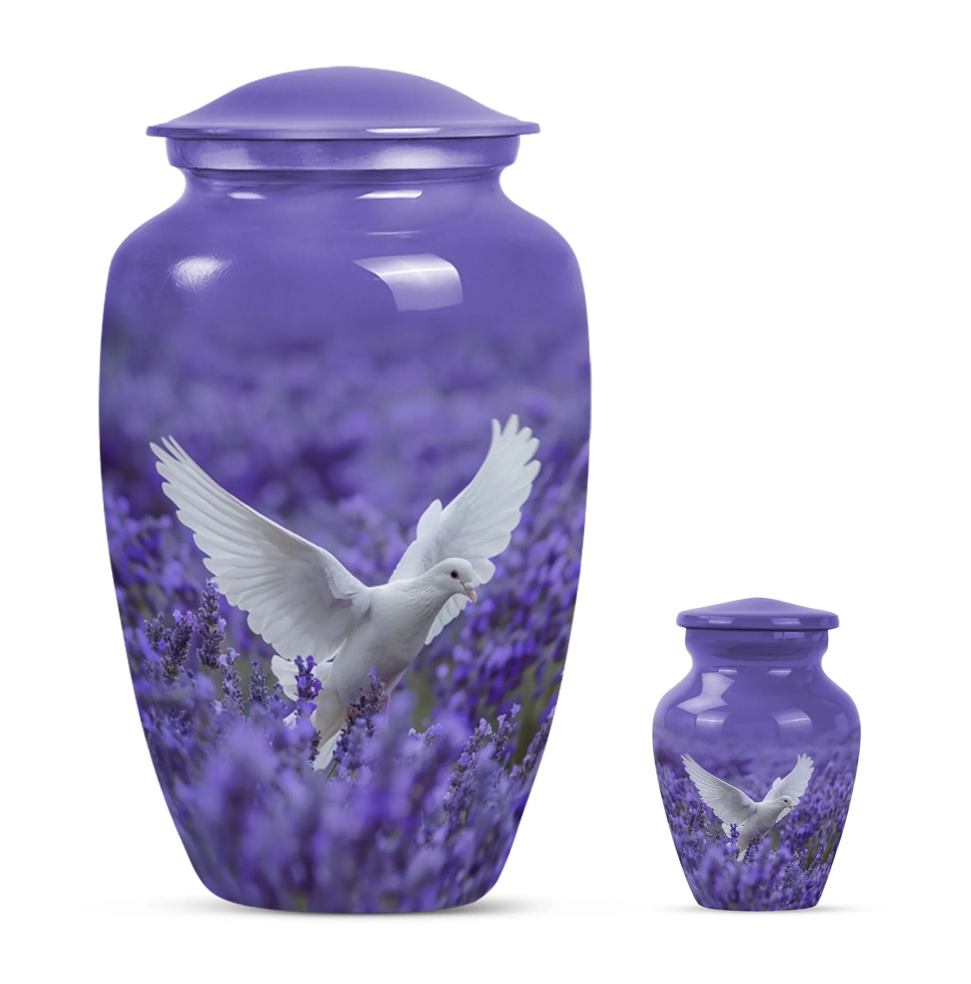 Divine Keepsake: White Dove on Purple, Adult Female Memorial Urn