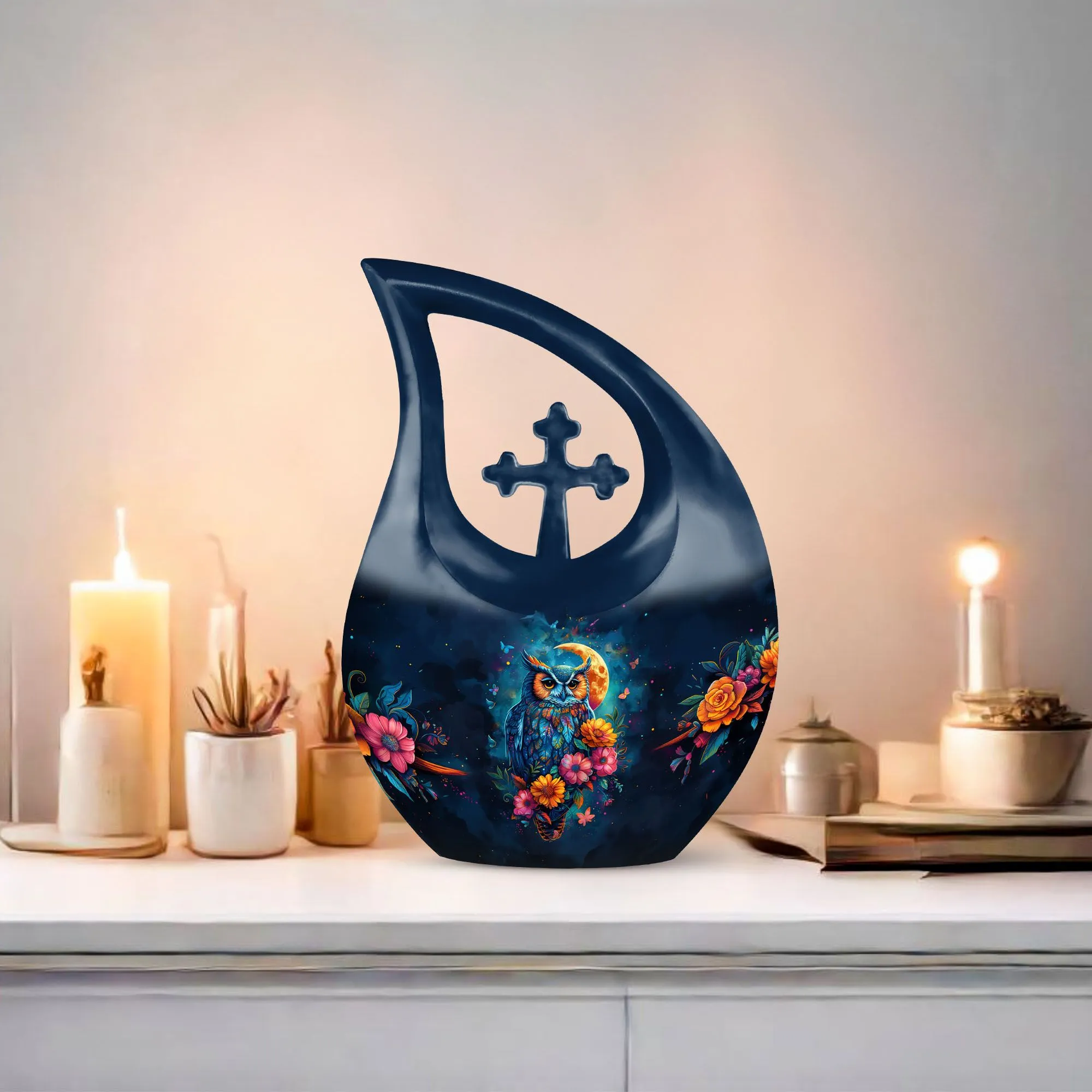 Double-Owl-Memory: Peaceful Rest Large Memorial Urn