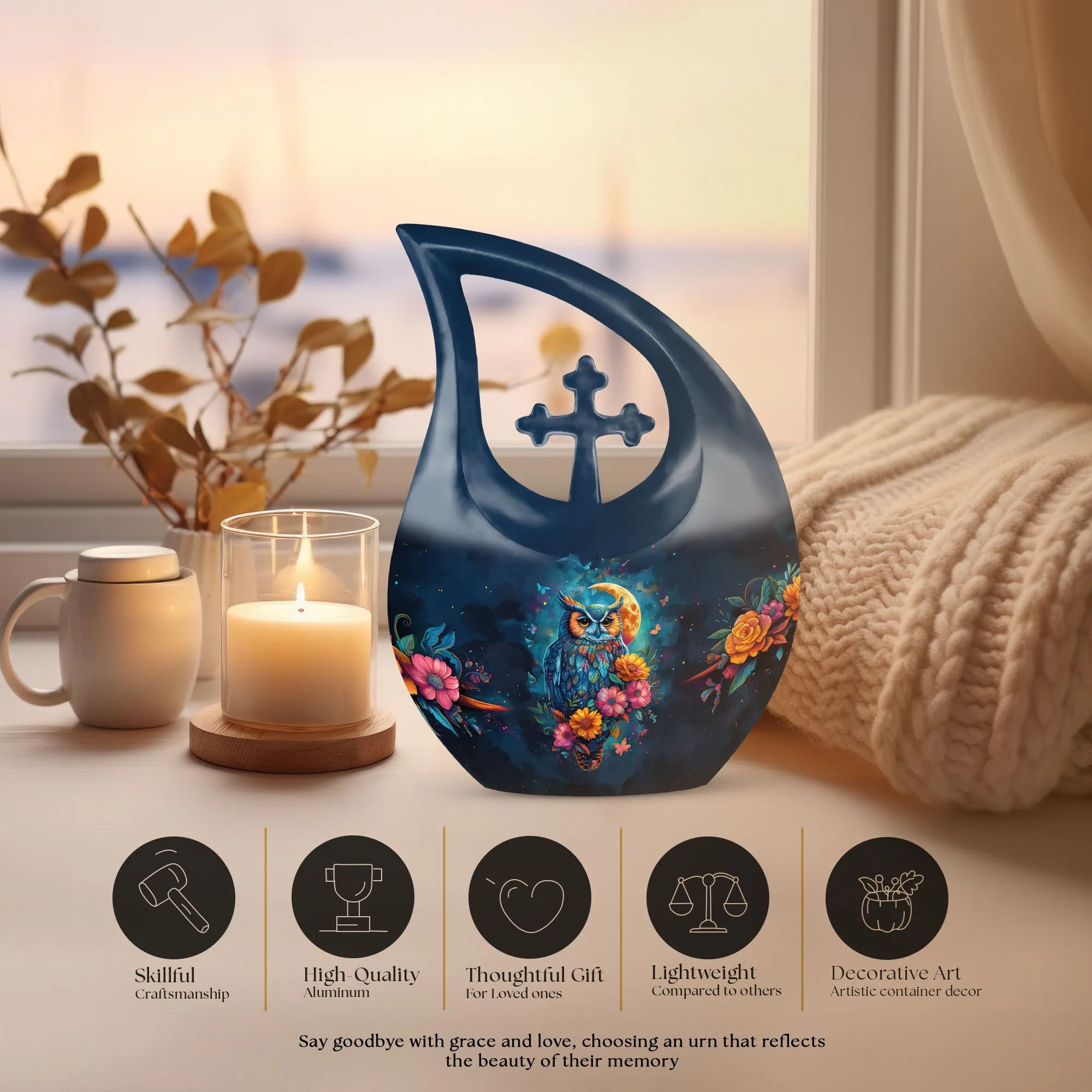 Double-Owl-Memory: Peaceful Rest Large Memorial Urn
