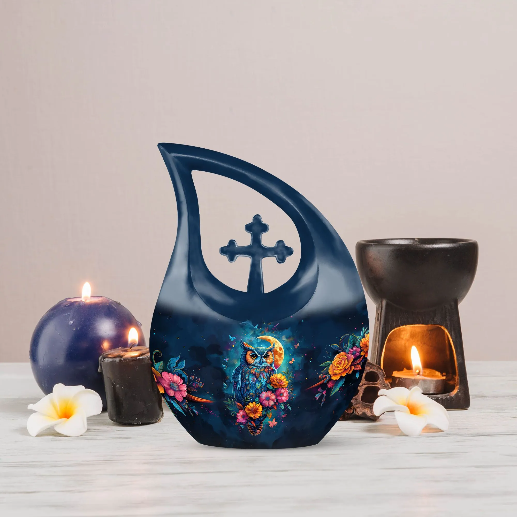 Double-Owl-Memory: Peaceful Rest Large Memorial Urn