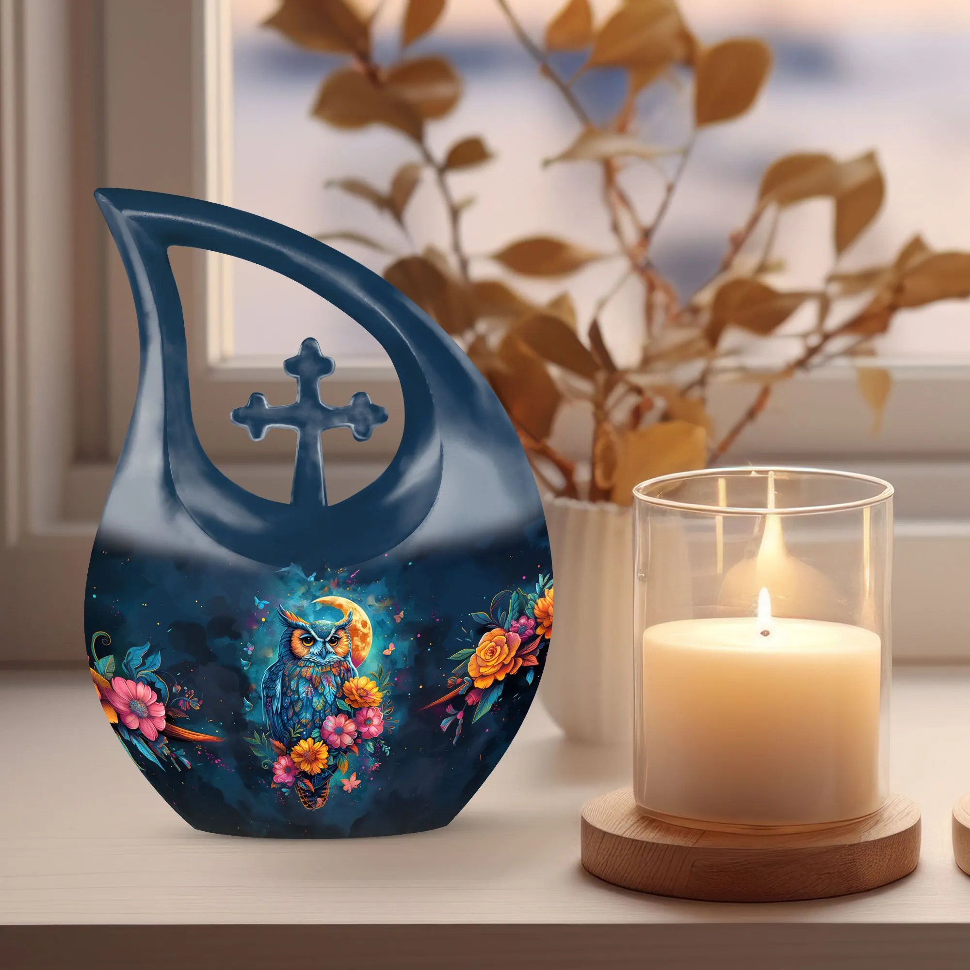 Double-Owl-Memory: Peaceful Rest Large Memorial Urn