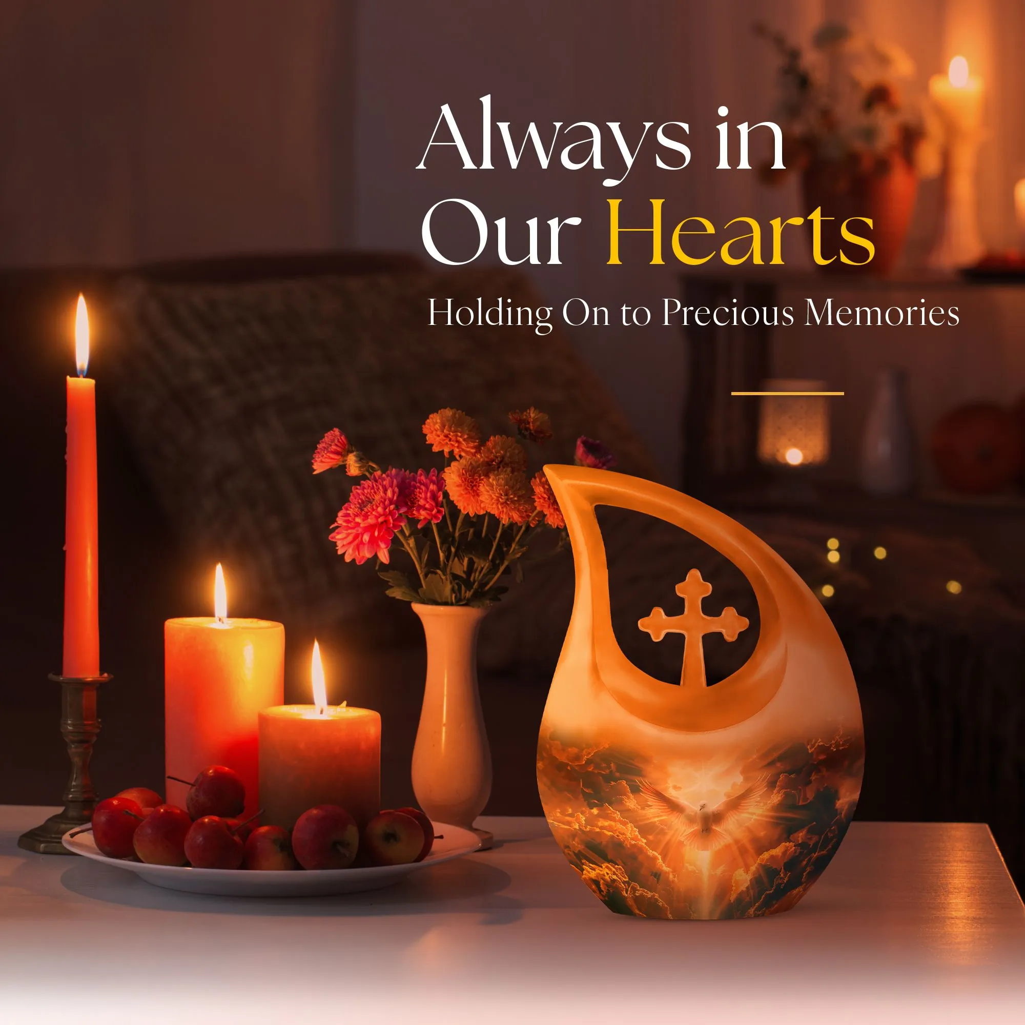 Dove: Commemorative Double Memorial Urn with Cross Drop Design