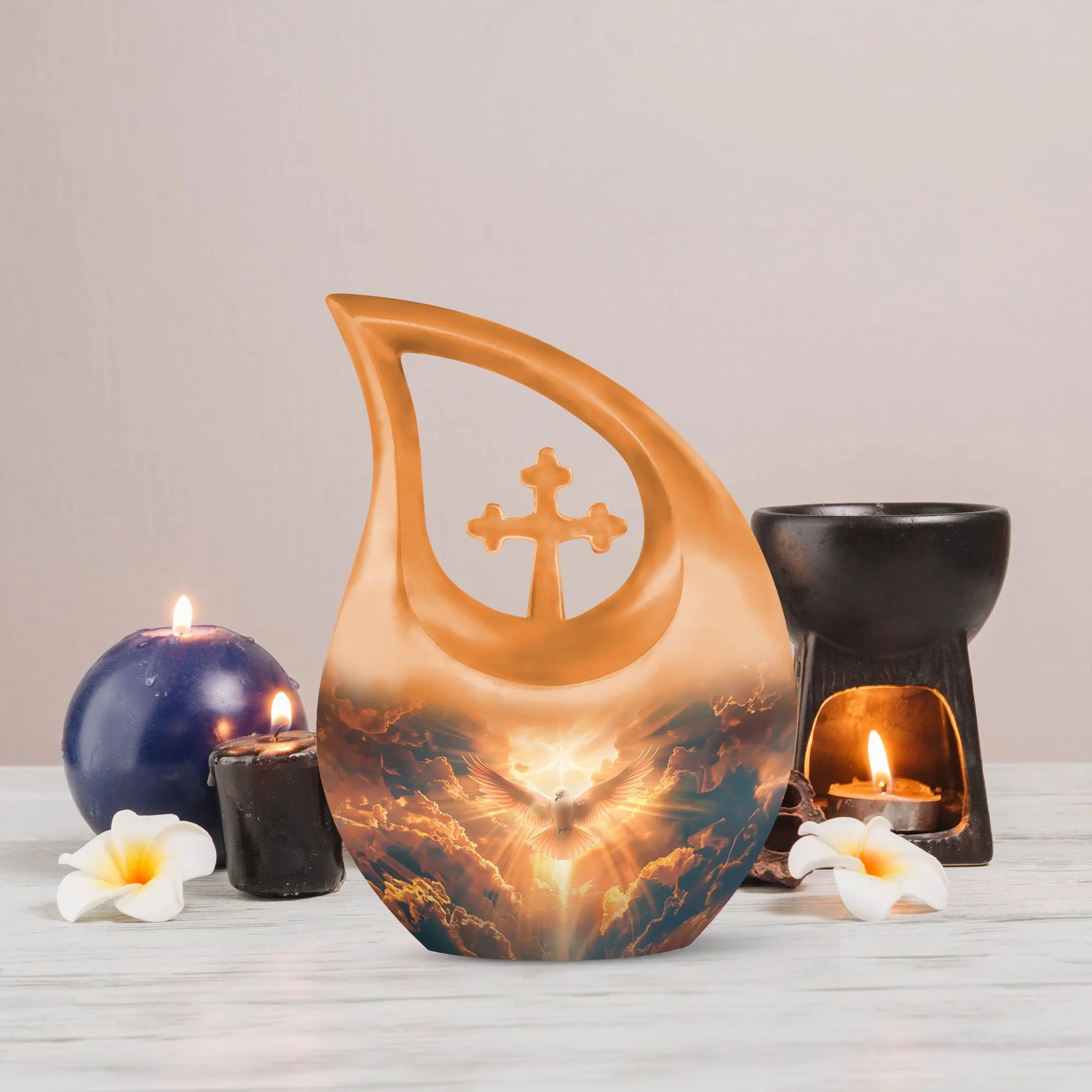 Dove: Commemorative Double Memorial Urn with Cross Drop Design