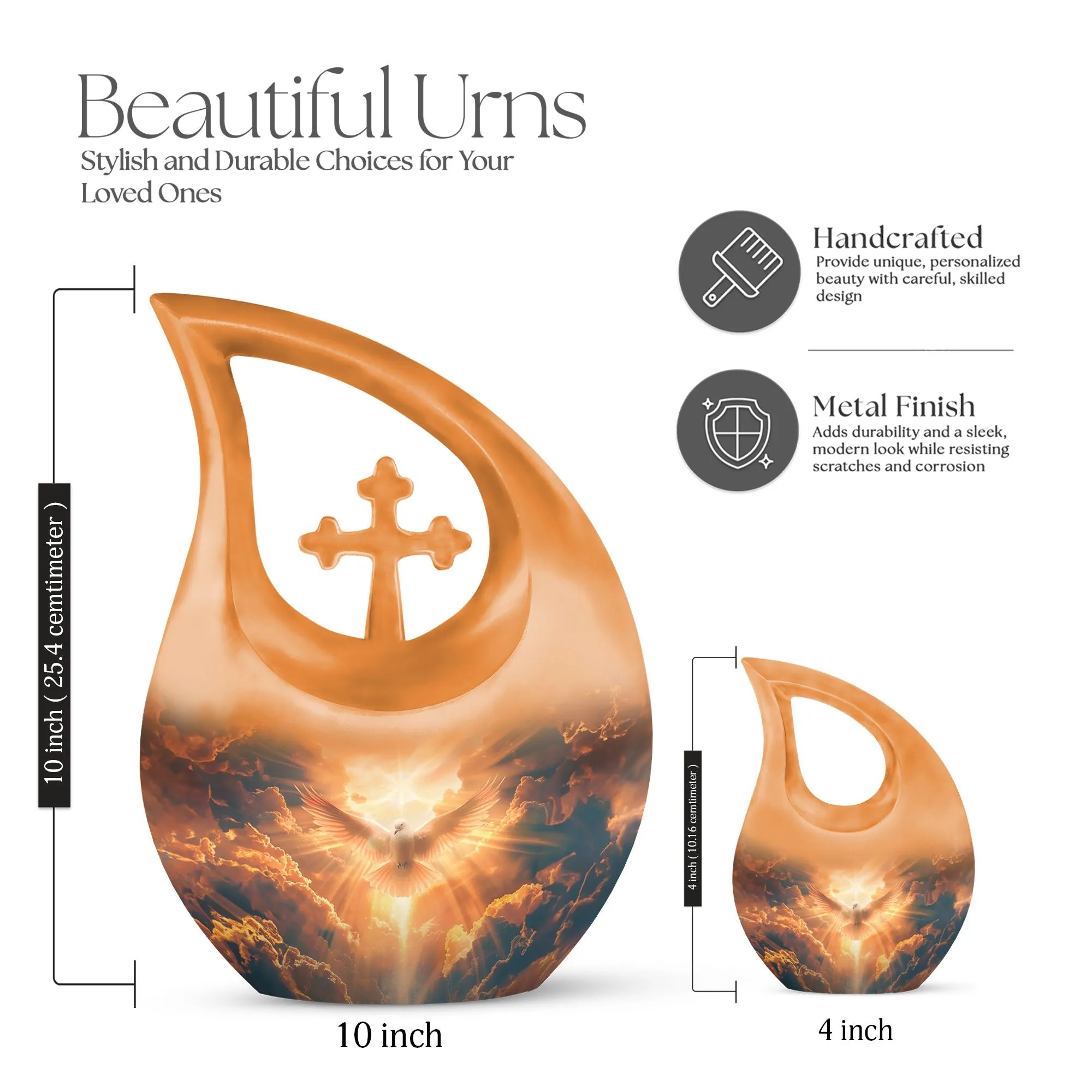 Dove: Commemorative Double Memorial Urn with Cross Drop Design