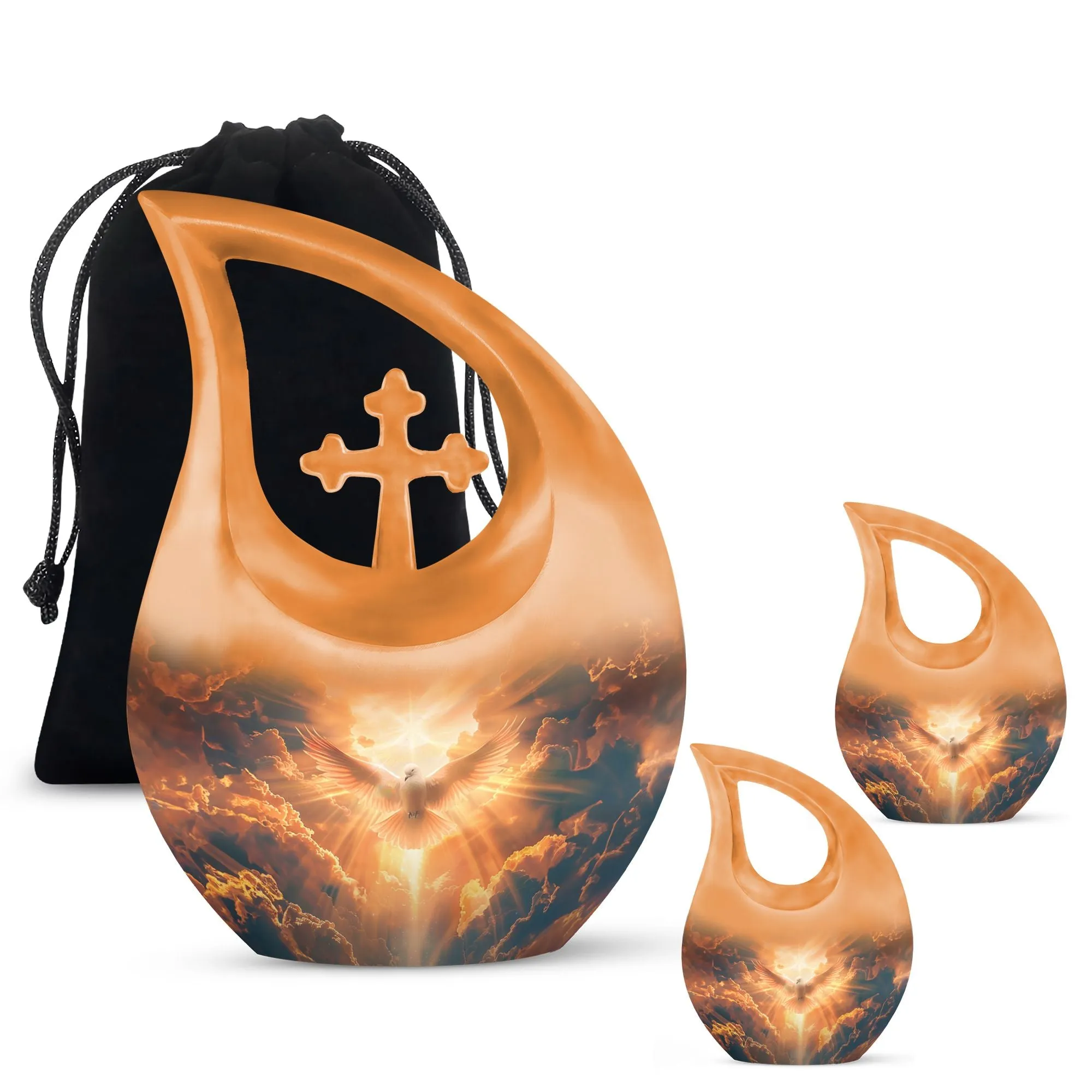 Dove: Commemorative Double Memorial Urn with Cross Drop Design