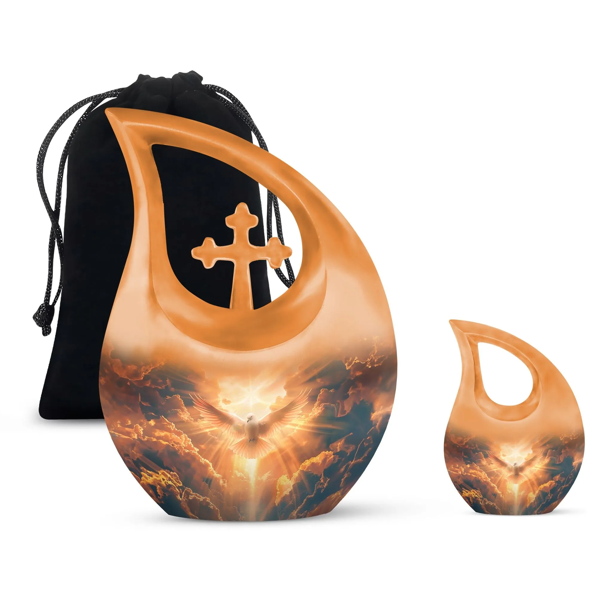 Dove: Commemorative Double Memorial Urn with Cross Drop Design