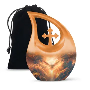 Dove: Commemorative Double Memorial Urn with Cross Drop Design