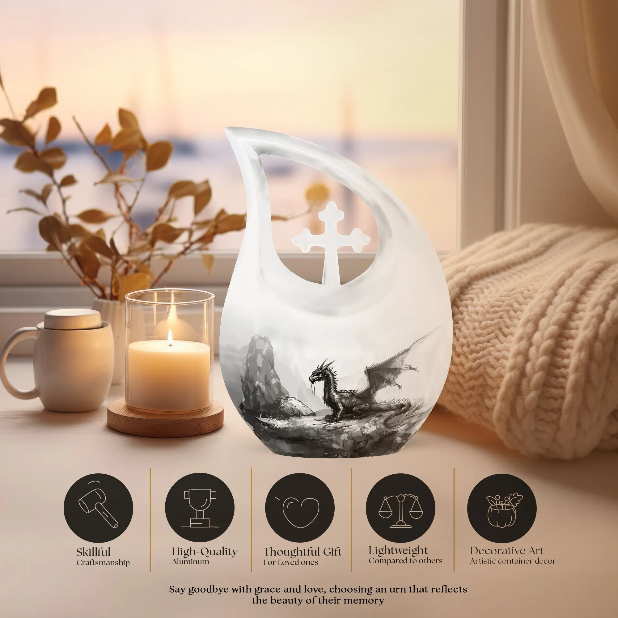 Dragon Memorial Urn, Commemorative Large Urn for Beloved Mom