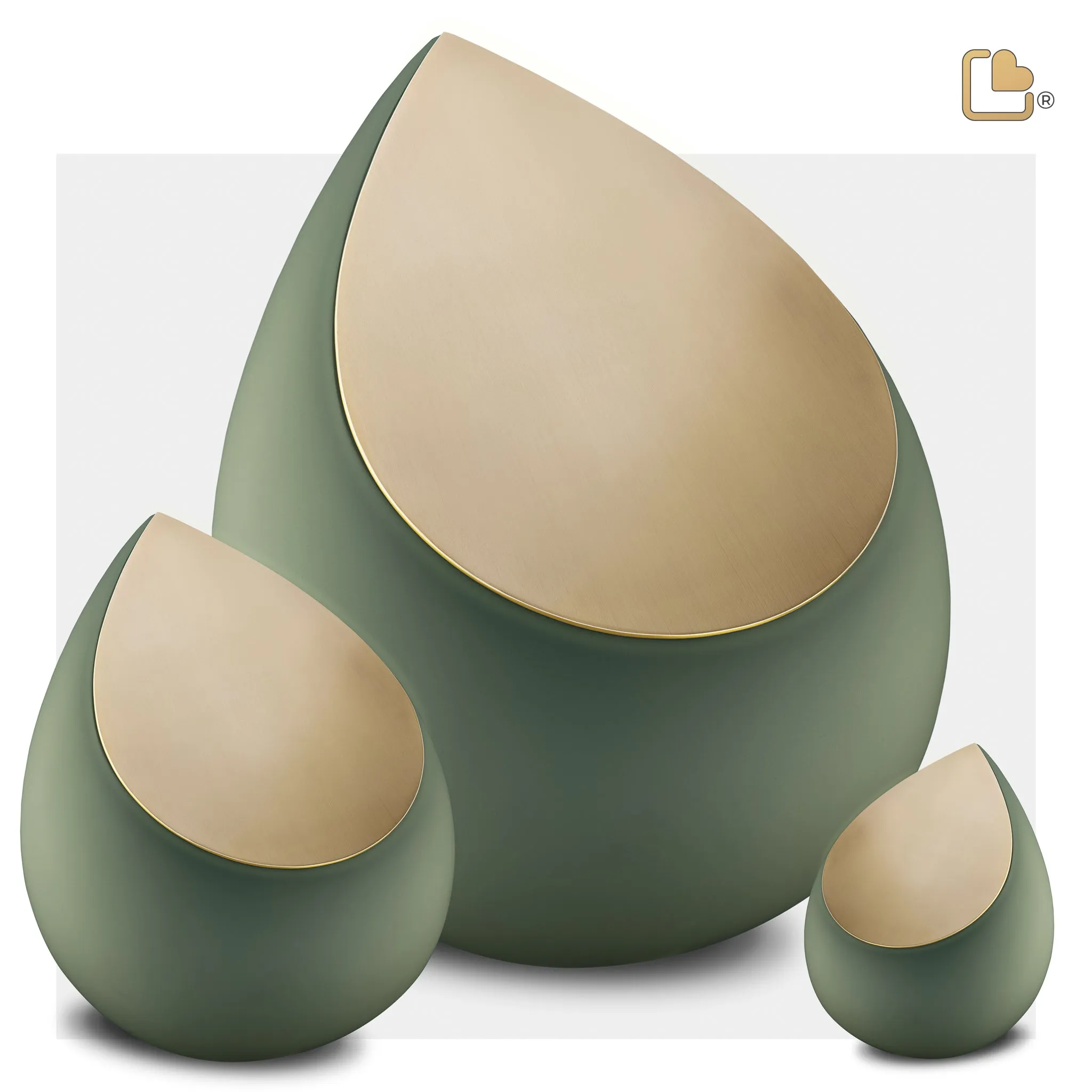 Drop Medium Urn Sage Green & Brushed Gold