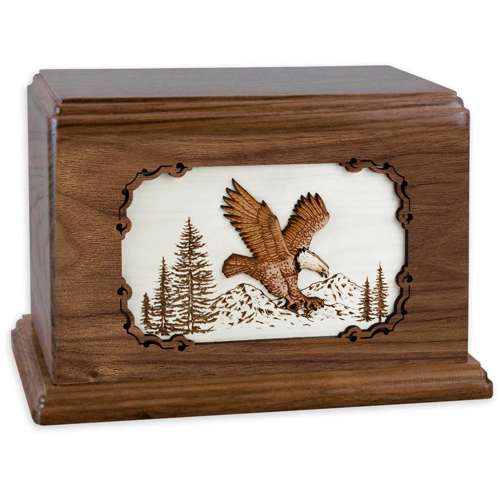 Eagle Cremation Urn with Wood Inlay Art Scene