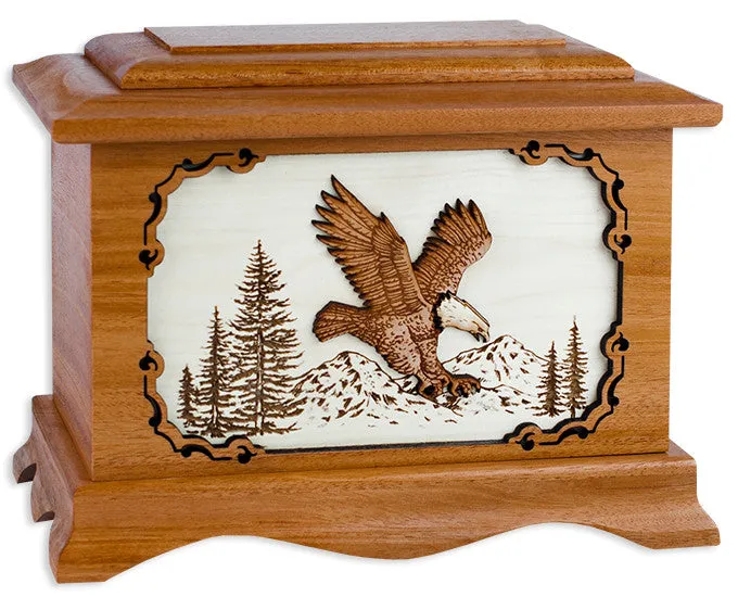 Eagle Cremation Urn with Wood Inlay Art Scene