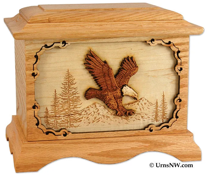 Eagle Cremation Urn with Wood Inlay Art Scene